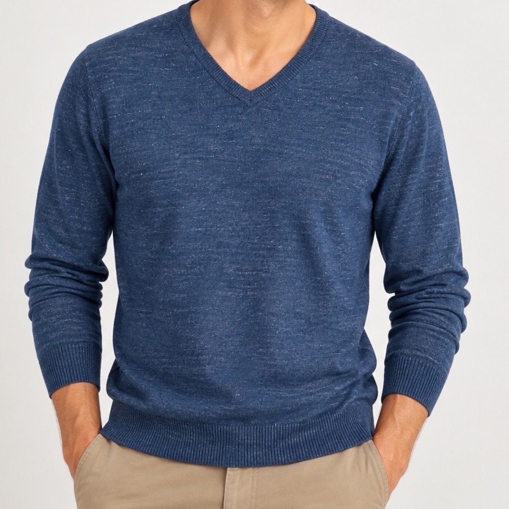 J.Crew Mens Slim Fit V-Neck Sweater Blue 100% Cotton Size M Heathered Knit